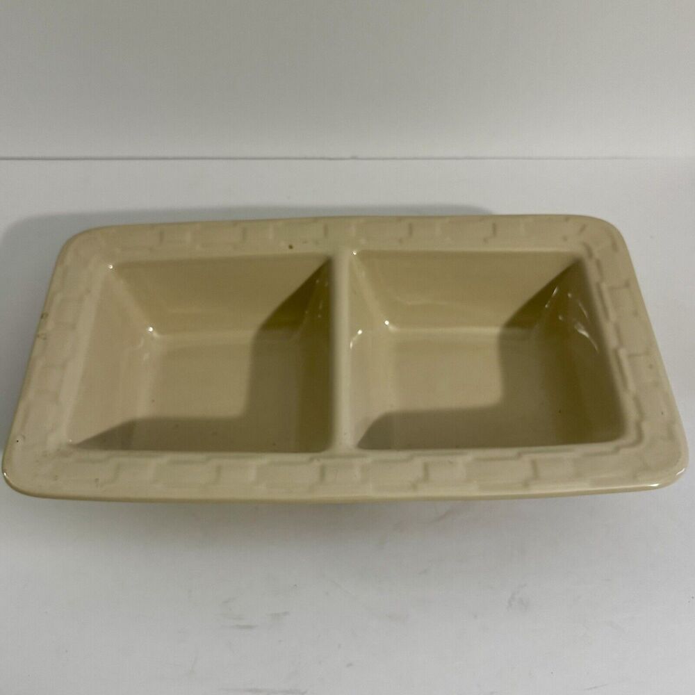 Longaberger Cream Pottery Woven Traditions Rectangle Divided Serving Dish Plate